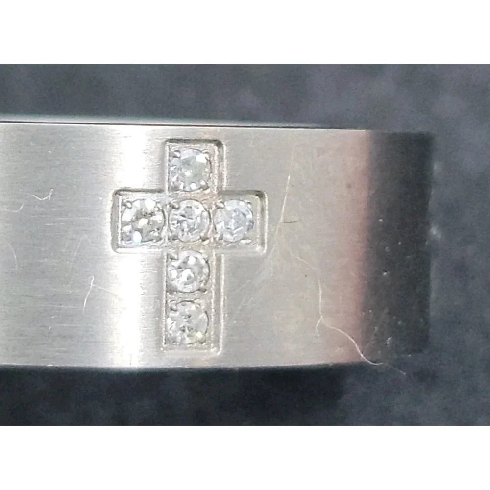Mens Christian Titanium Ring With Diamond‎ Jewel Cross Size 12 Large